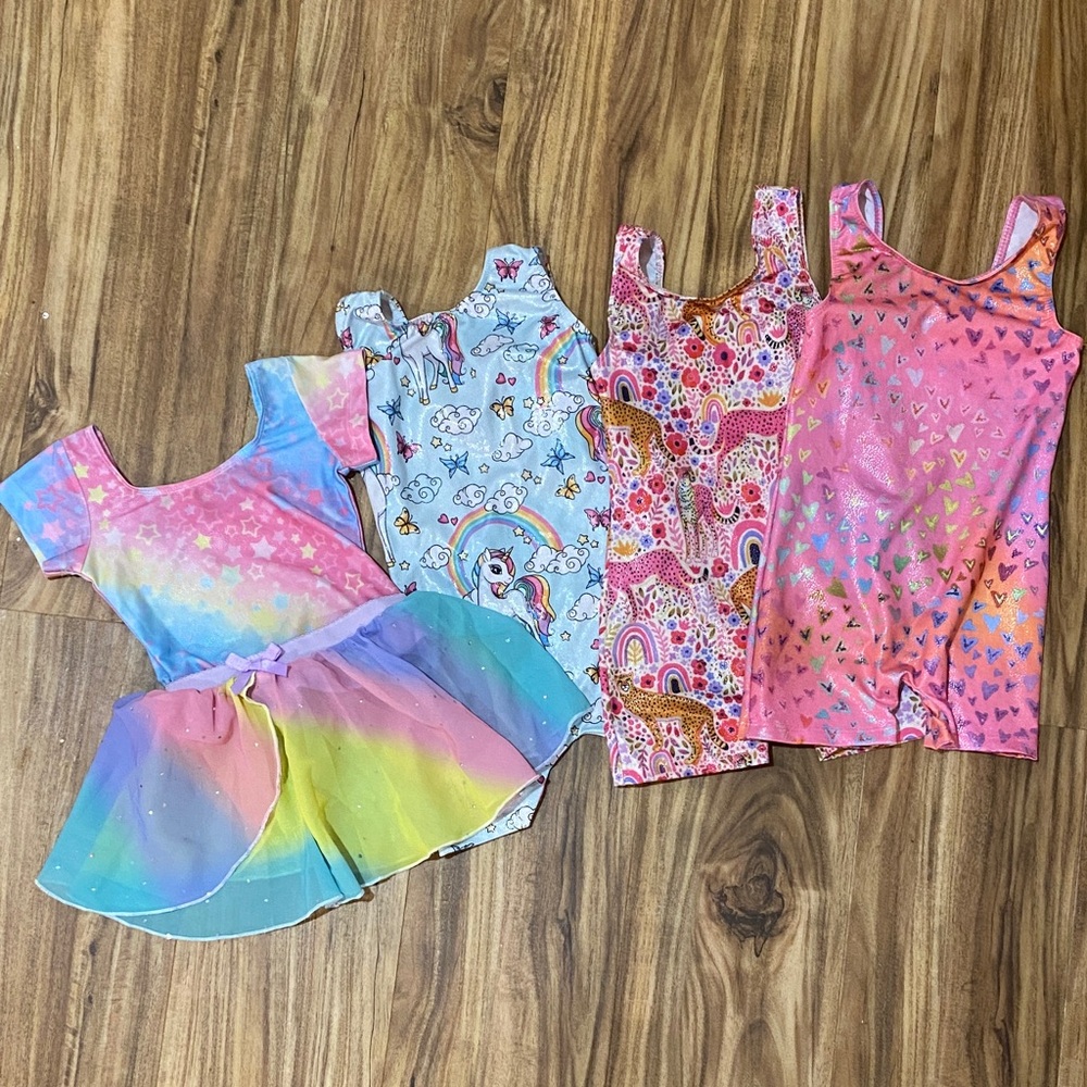 Colorful Kids One Piece Gymnastics Dance Bodysuits Set